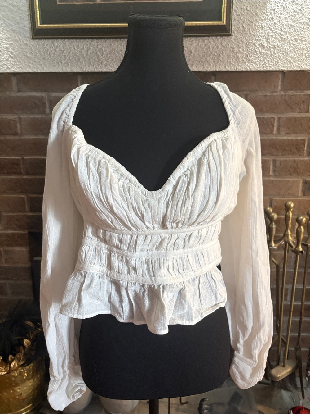 Free People White Peasant-Style Long Sleeve Blouse